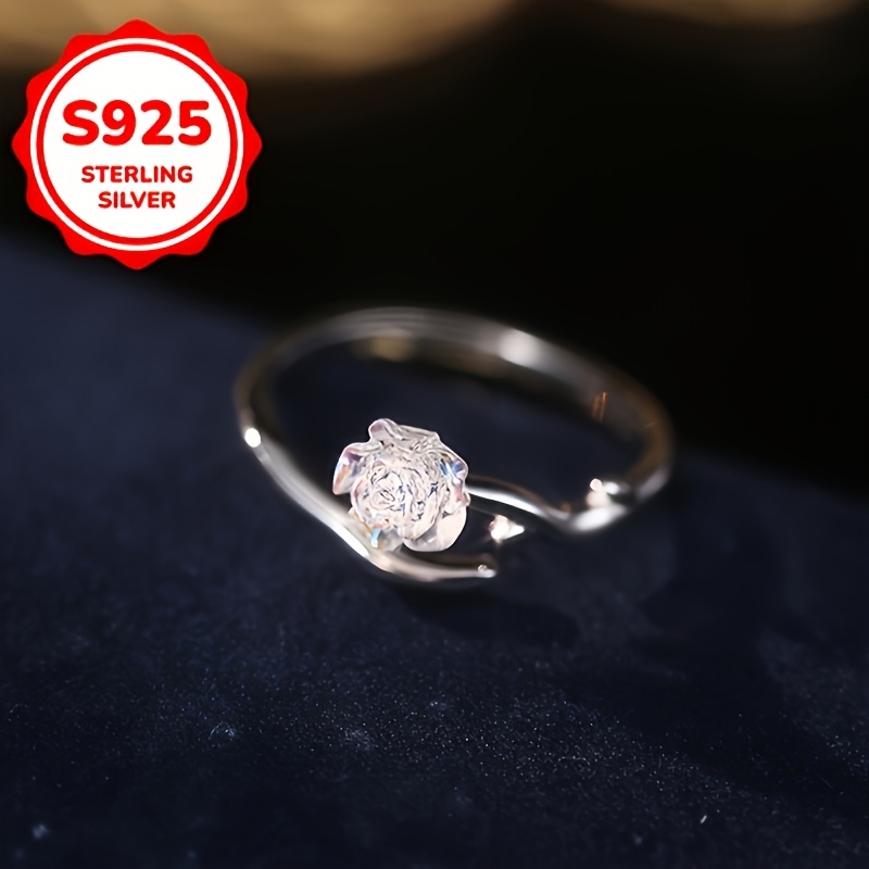925 Silver Low-Allergy Rose Branch Camellia Ring
