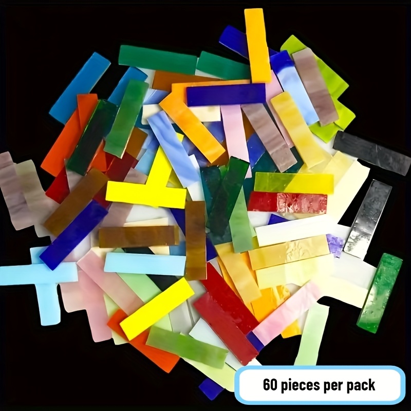 E-shop 60 Stück Packung bunte Glas-Mosaikfliesen, klar mit lebendigen Farben. Ideal für DIY-Bastelprojekte, Kunst- Basteldekorationen, für