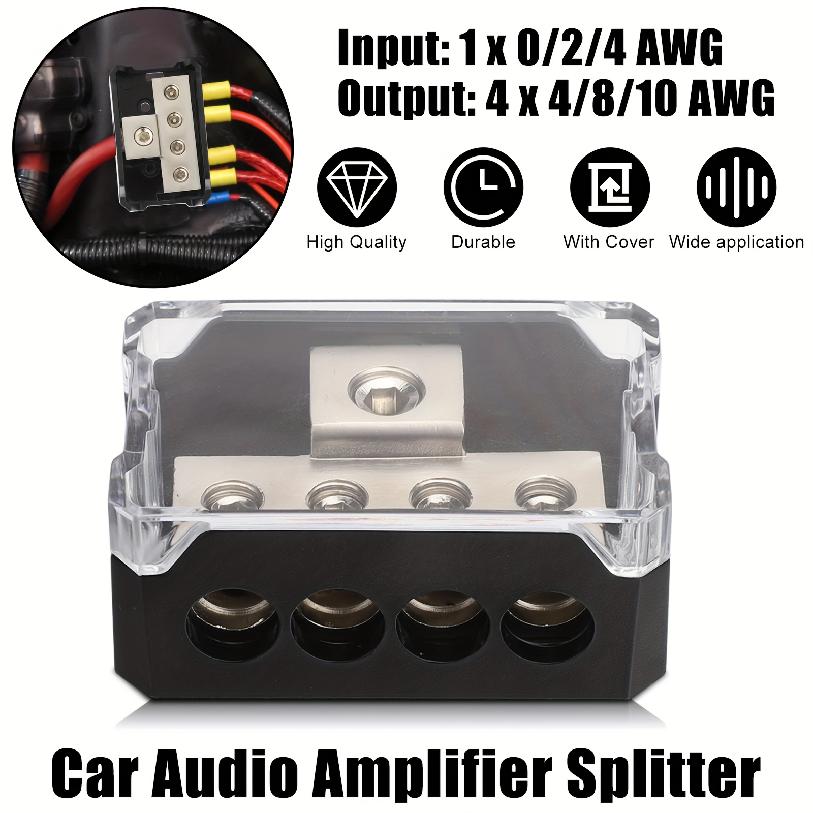 Stereo Audio Amp Input Reducer, 1x 0/2/4 Awg Gauge To 4x 4/8/10 Awg Gauge Awg Pin Power Ground Wire Adapter, Ground Distributor