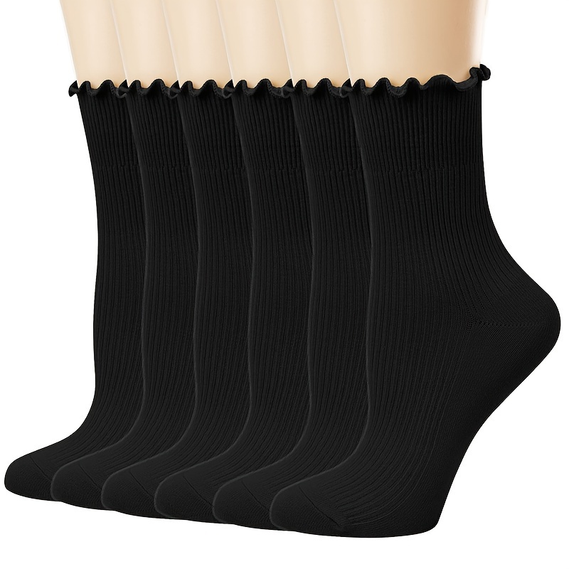 

6pcs Women' Lettuce Trim Mid-calf Socks - Breathable,