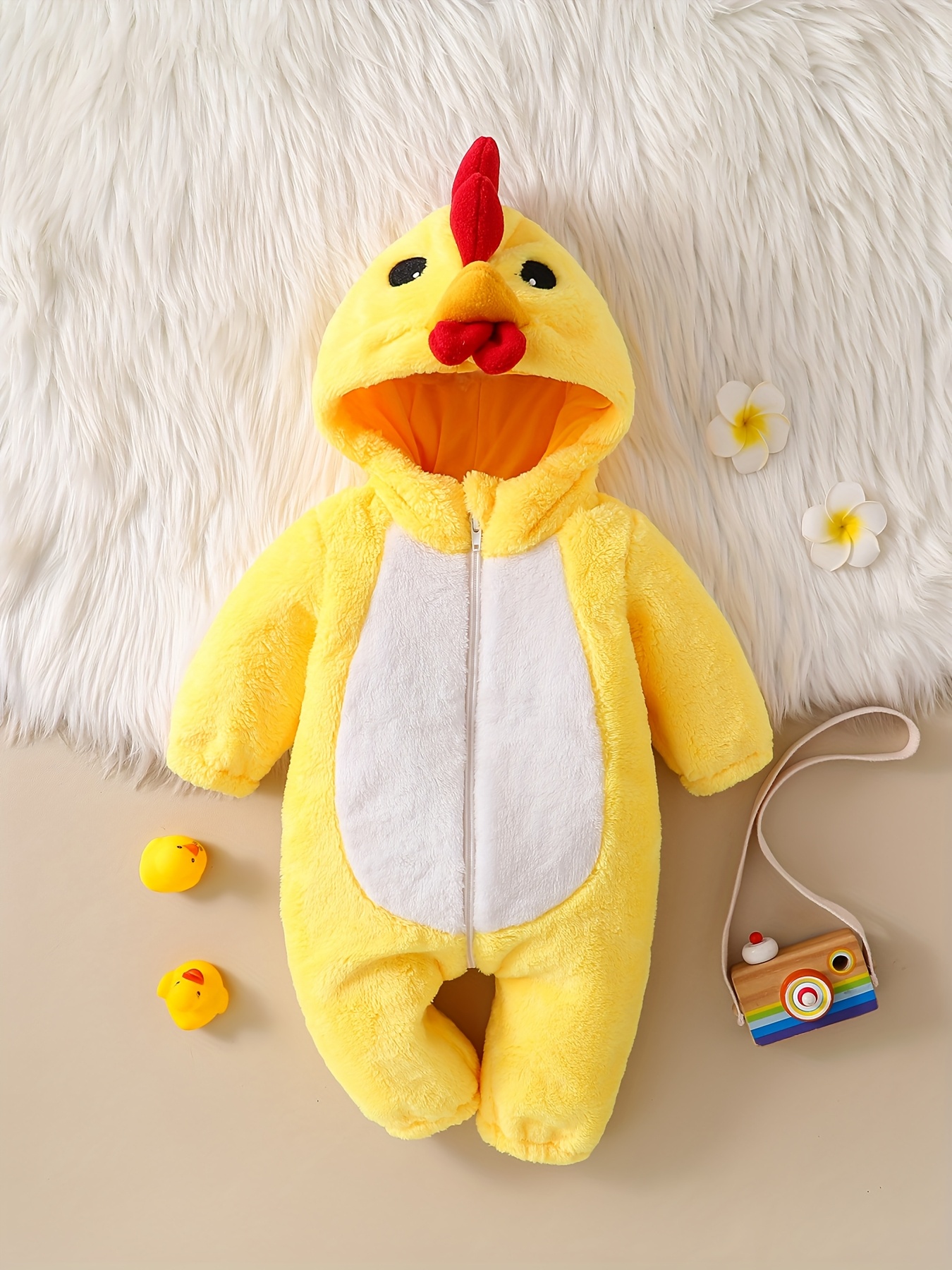 Tolo Konijn Geel Kuiken Jumpsuit - Zachte Warme Winteroutfit met Kippenpoten & Snavel, Makkelijk Aan/Uit Romper, Wasmachinebestendig voor Fotoshoots & Casual Kleding, Perfect voor Konijn, Bunny, Bunny Outfits, Ideaal voor Buiten