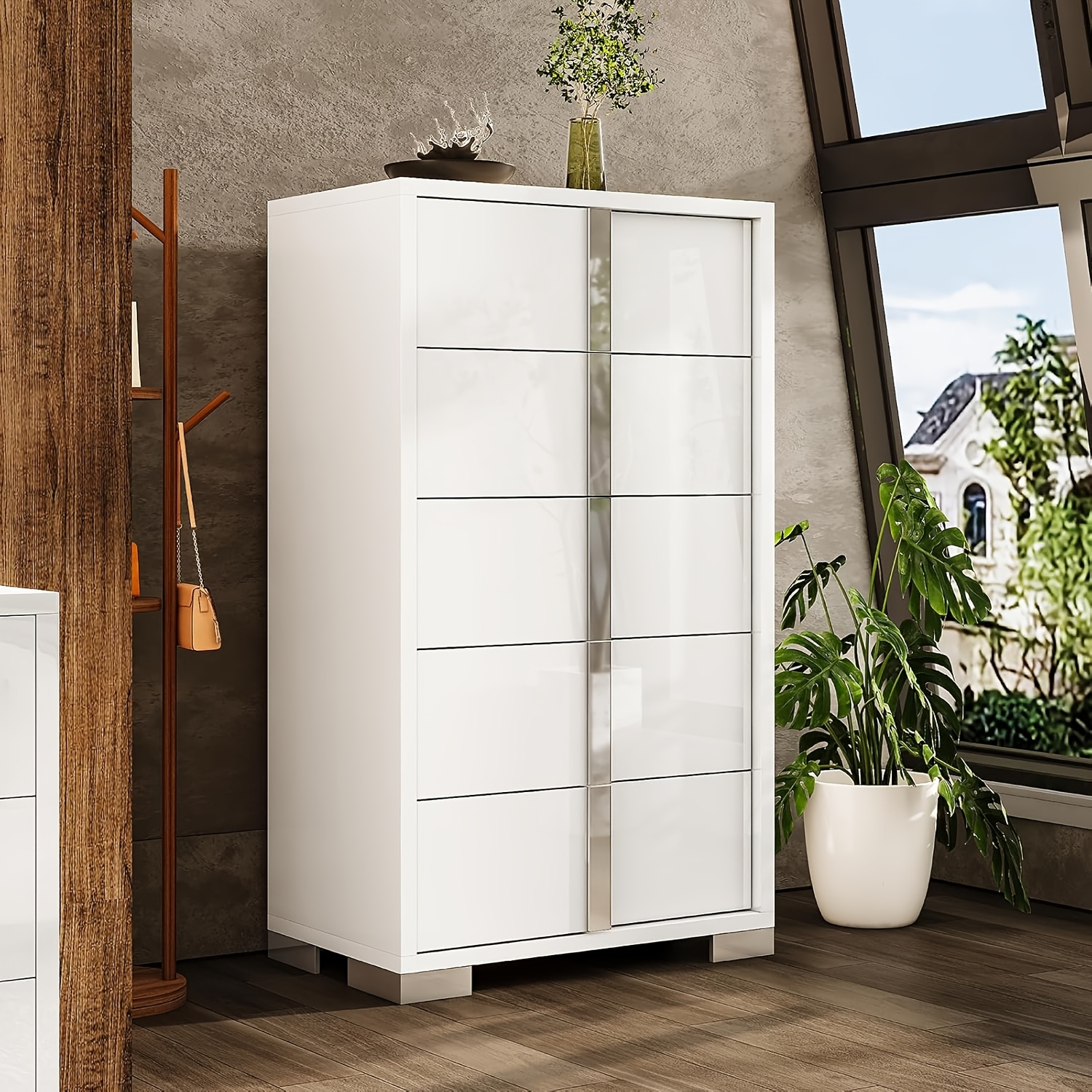 TEMU 50.2" H Modern 5 Drawer Dresser, Glossy Surface Chest Of Drawers, Large Storage Organizer