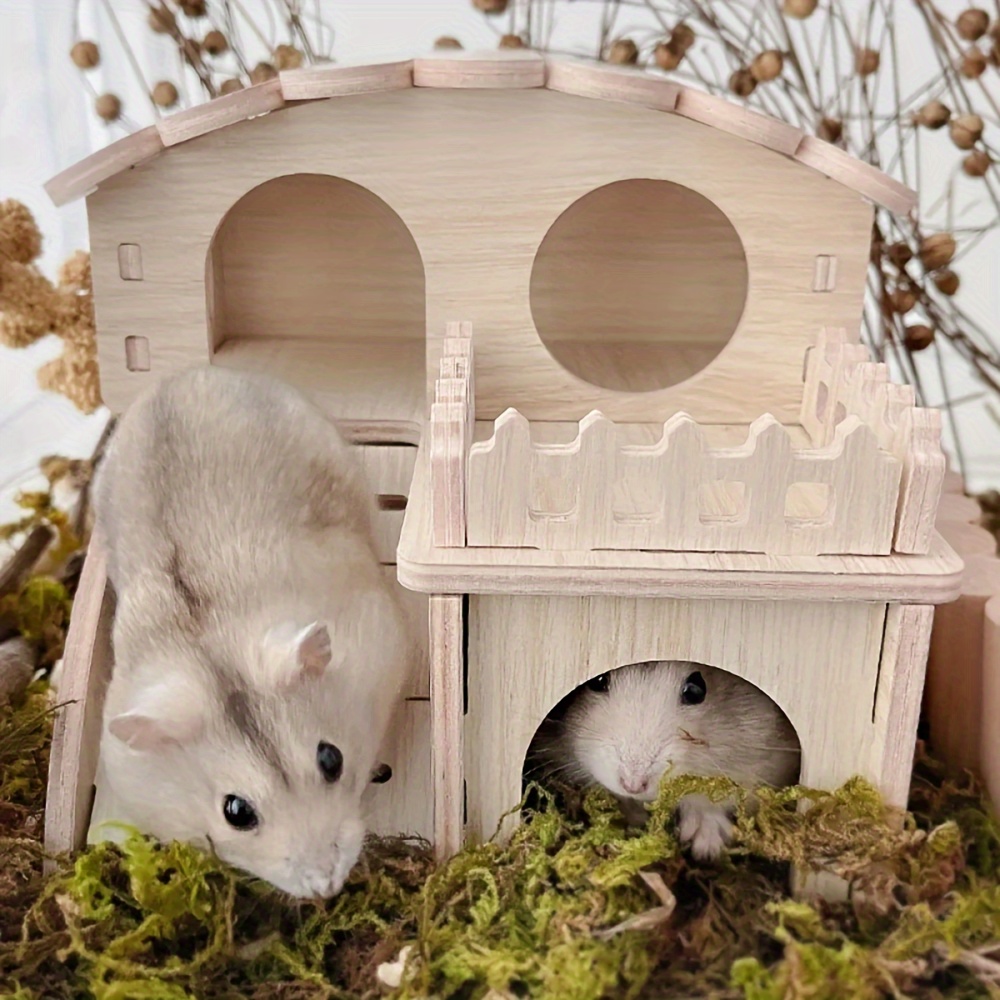 

Spacious Wooden Hamster Hideaway - Multi-chamber Play & Rest House With Doors And Window, Accessory, Ideal For Small Animals, Safe Animal Hideaway|rustic Pet House|natural , Hamster