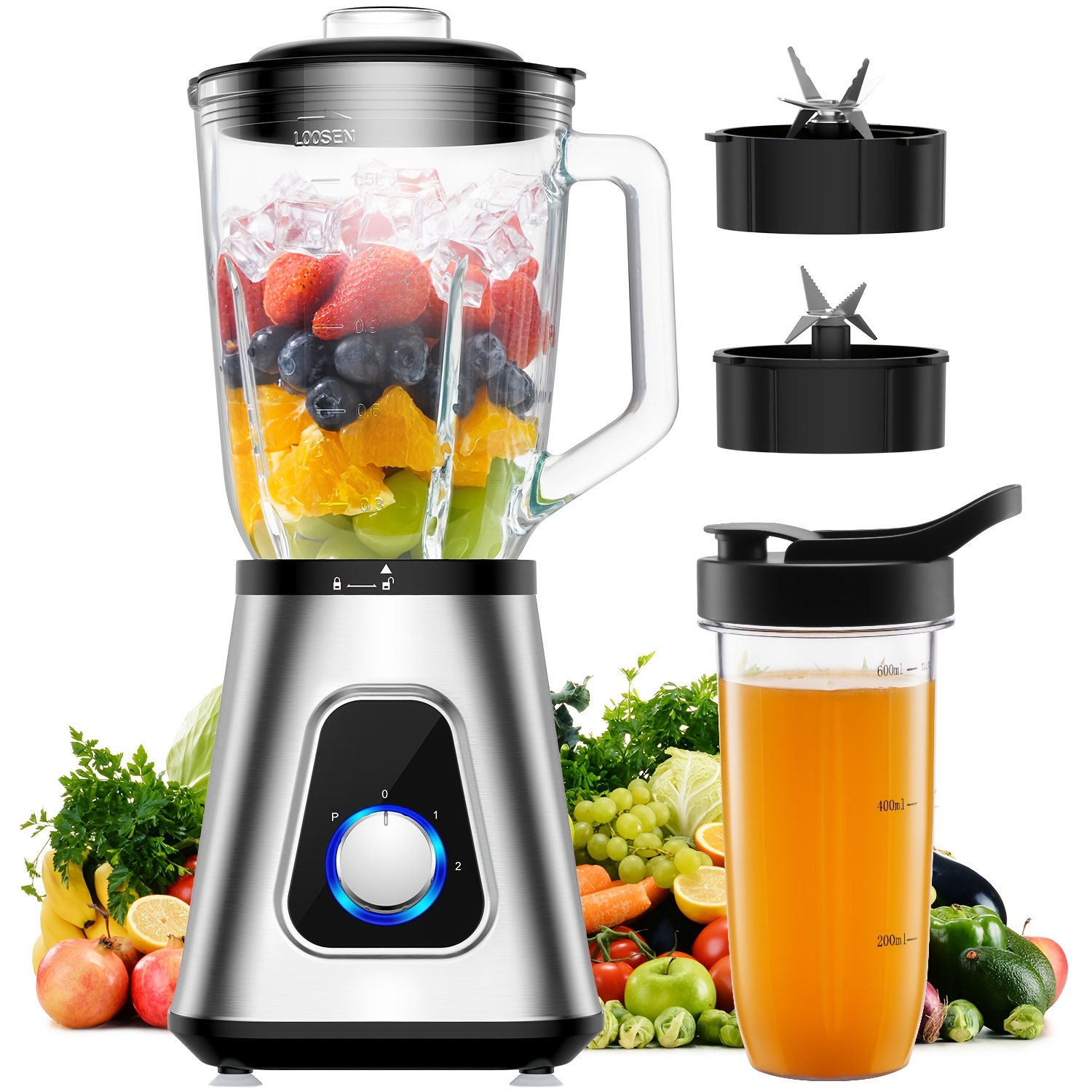 Image of Shardor Blender Smoothie Maker 2-1 Smoothie Blender Combo, 1.5l Glass Jar Mixer With 650ml Travel Cup, 3-speed Blenders, Jug Blender For Smoothies, Shakes, Drinks Sauces, Silver