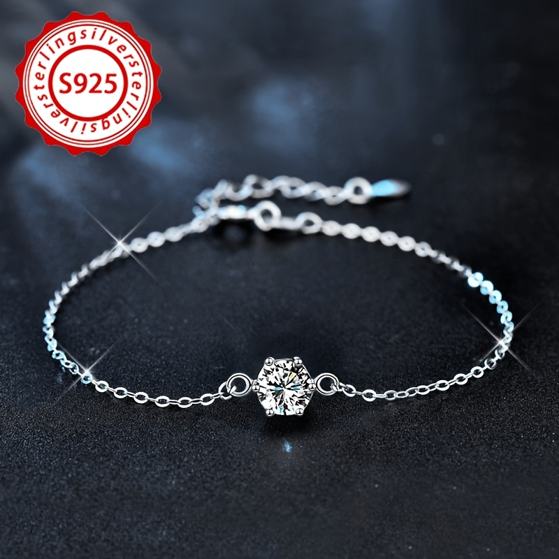 Women's S925 Silver Moissanite Adjustable Thin Bracelet, Luxury Gift