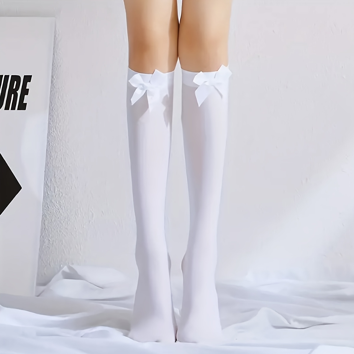 Style, White Bow Small Calf Socks