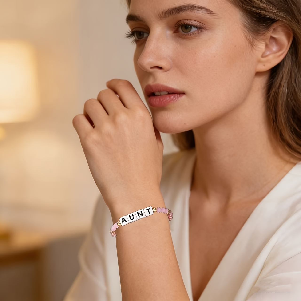Elegant Bracelet with Pink Diamond-Shaped Beads, Auntie Gift
