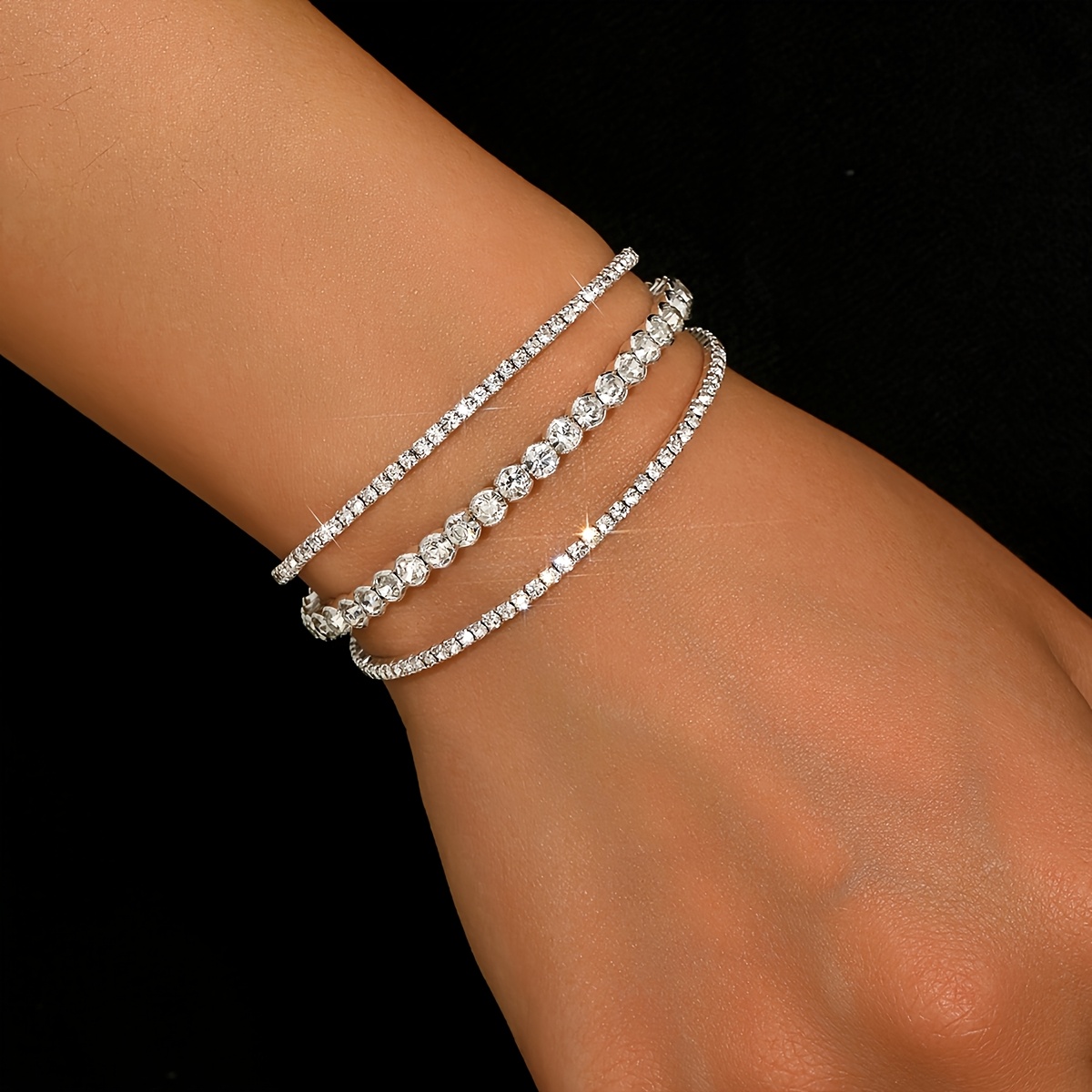 TEMU Un ouvert élastique multicouche de strass, doté d'un design tendance et minimaliste pour de luxe.