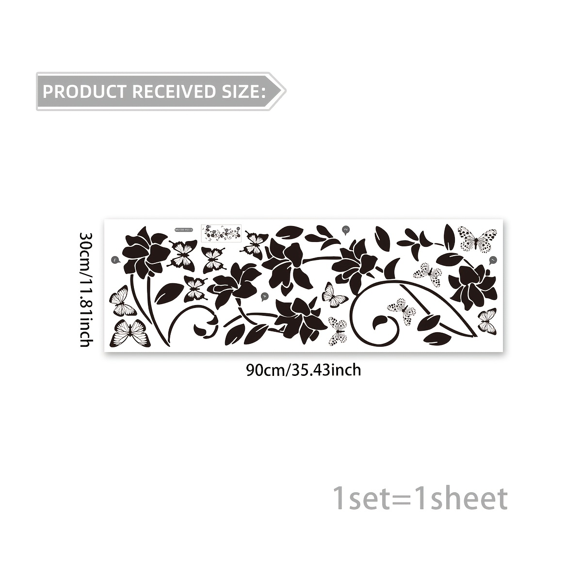 Chic Black Floral & Self-adhesive Wall Decal - Perfect For Bathroom, Bedroom, And Living Room Decor
