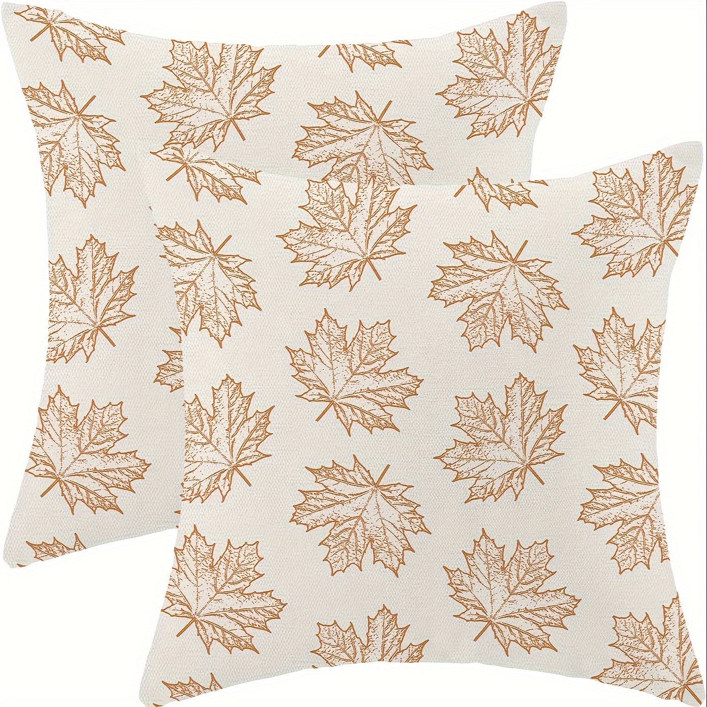 

2pcs Autumn Maple Leaf Linen Pillow Covers - Burnt Orange, Zip Closure, Machine Washable - Couch & Bed Decor, Farmhouse Style, Multiple Sizes (16x16/18x18/20x20)