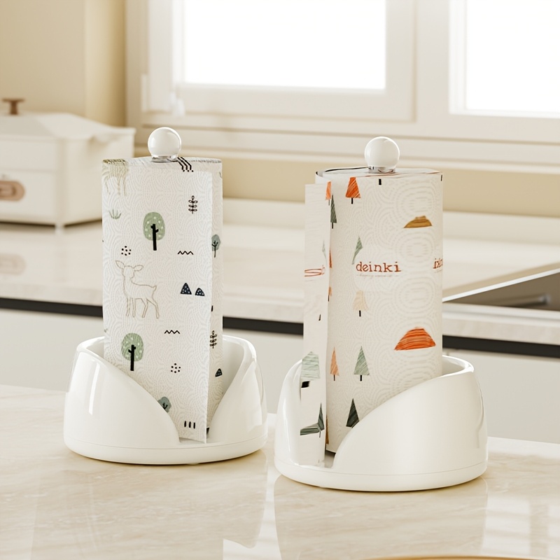1pc stainless plastic rotating kitchen paper towel holder countertop organizer space saving rotator roll dispenser with hygienic   access compatible with napkins cling film   tape free for office Product details 8