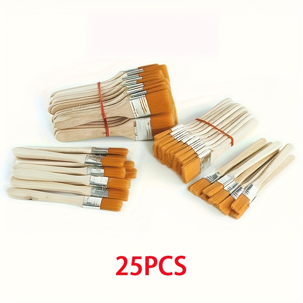TEMU Wow, Paint Brush Set 25 Flat Brushes Paint Brush Grill Brush Painting Nylon Row Brush Paint Brush Corner Brush Glaze Set, 5 Sizes In Total, 5