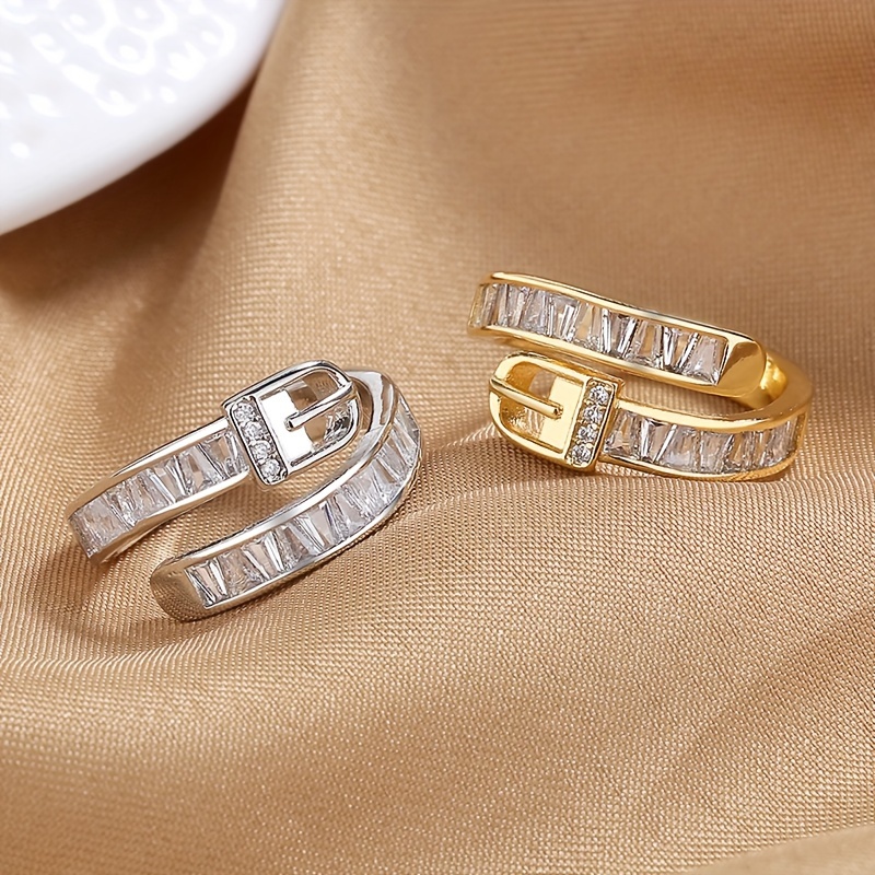 

2 Pieces, Creative Belt Zircon Ring 14k Gold-plated Personalized Ring, Suitable For Women's High-end Jewelry