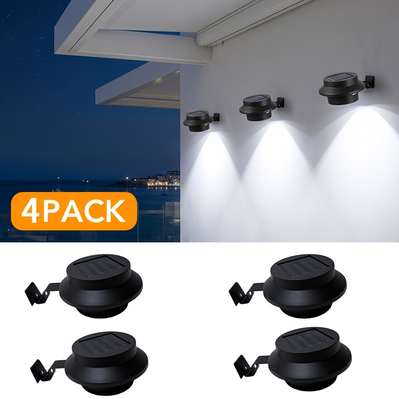 TEMU Set da 4 luci solari per grondaie da esterno, 3 luci solari a LED per recinzione , luci solari per scale, adatte per pareti esterne, , giardini,