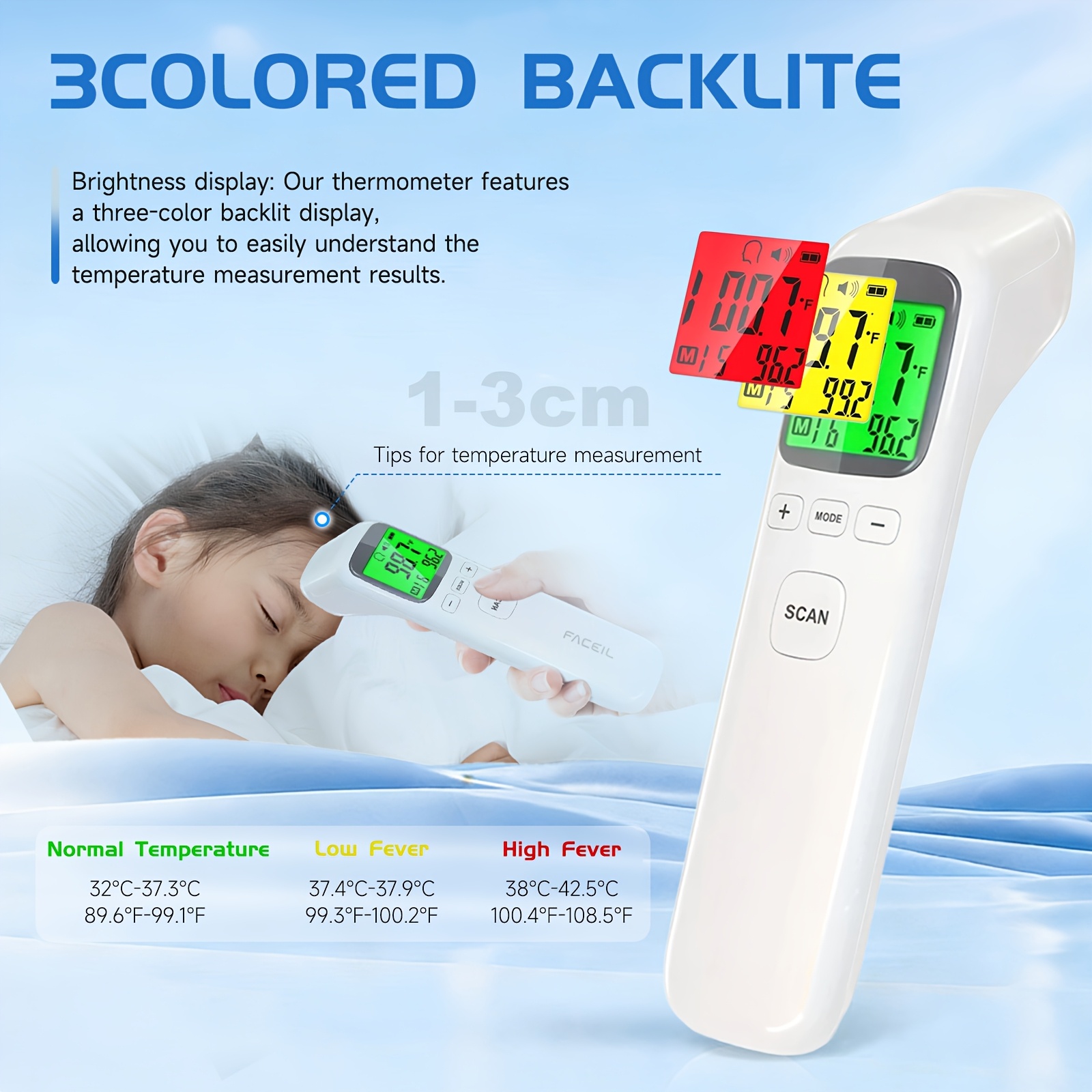 Puzxo Non-contact Thermometer, Suitable for Forehead And Surface Measurements, Delivers Precise Readings In 1 Second. Features An LCD Display with 32 Memory Slots, Suitable for Both Home And Clinical Use.