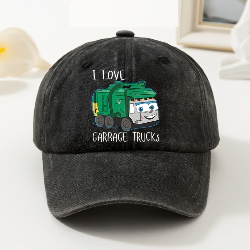 TEMU Printed Garbage Truck Pattern Retro Baseball , Fashion Men Women , Adjustable Brim, Unisex Trendy Duckbill Hat, Versatile Outdoor Headwear,