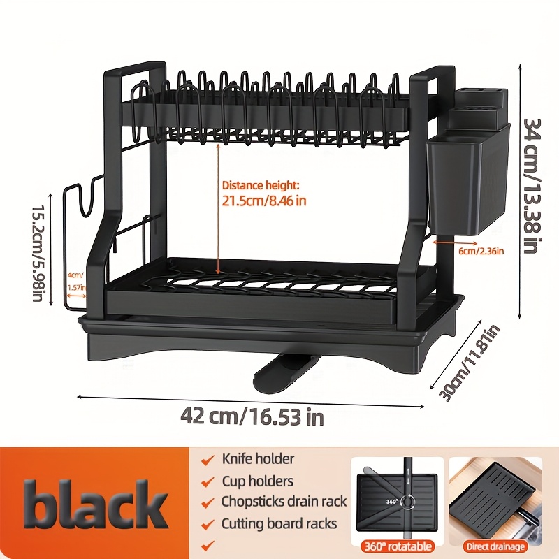 TEMU 2-tier Metal Dish Rack With - -saving Kitchen Organizer For Dishes, Utensils & Cups