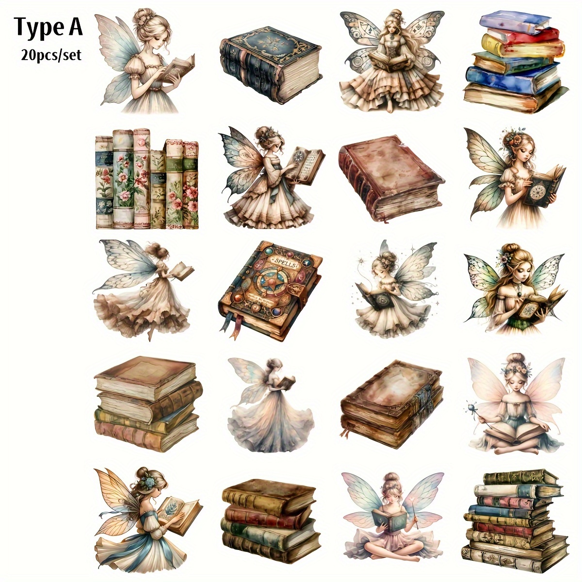 TEMU Ensemble de 20 pièces de livres main vintage, magazines à lire pour princesse , autocollants pour décorer des cahiers de voyage, autocollants