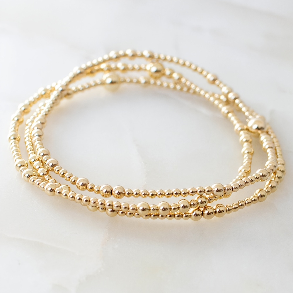 Image of Hot European And American Golden Copper Bead Bracelet Set Of 3 Pieces For Men And Women