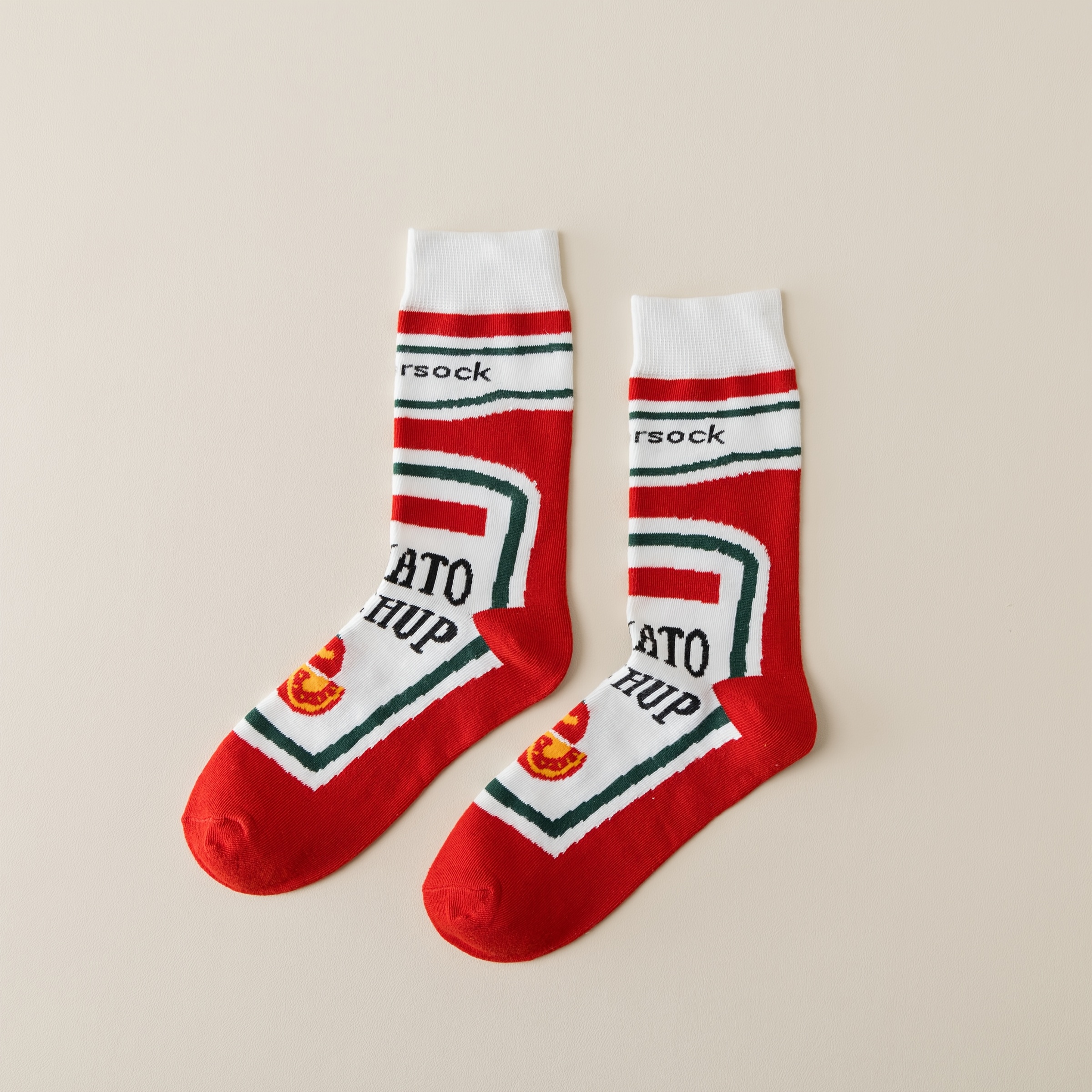 Image of 1 Pair Unisex Novelty Tomato Print Crew Socks, Breathable Comfortable Style, Outdoor Wear, Polyester 97.8% Spandex 2.2%, Hand Wash/, Plant Pattern Knit Fabric