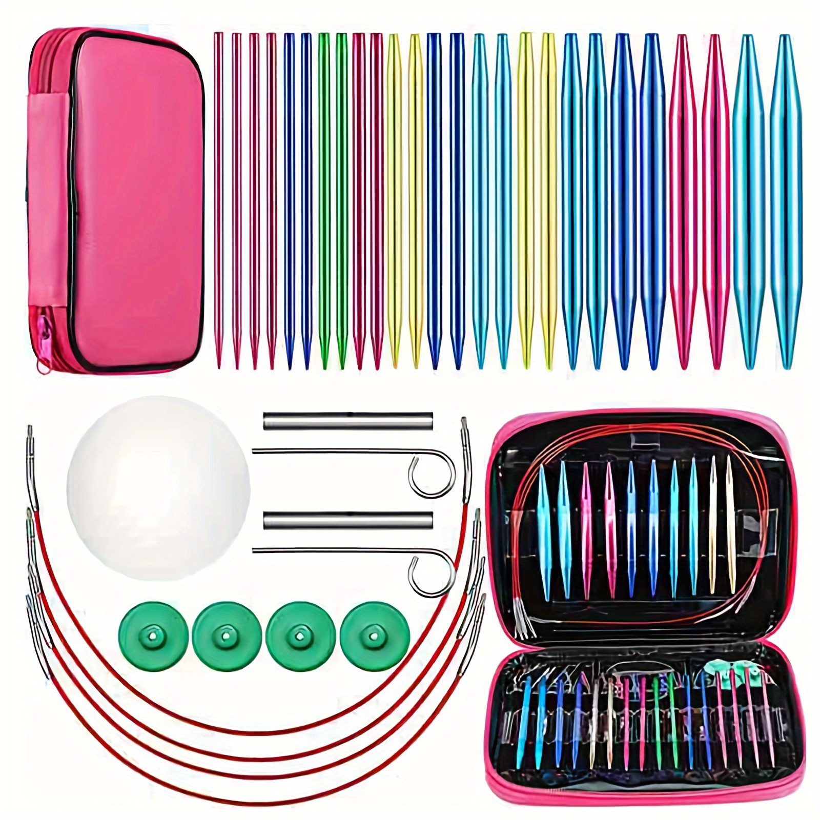 TEMU 13 Pairs Of Aluminum Circular Knitting Needles Set W/case Interchangeable Knitting Needle With Accessories Circular Knitting Needles Size