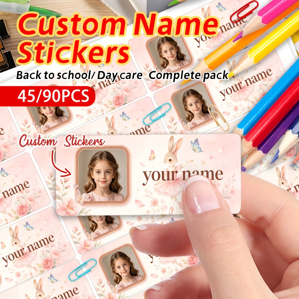 45/90pcs Ballet Bunny Floral Custom Name Stickers