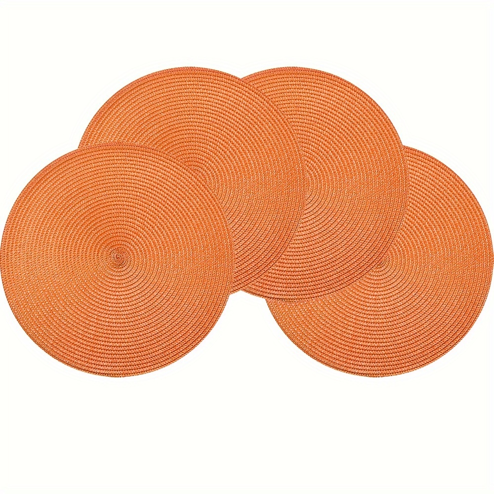 

2/4/6-piece Round Orange Easy-to-wash Woven Placemats, Pumpkin Color 15-inch Round Placemats, Suitable For Desktop Decoration, Decoration, Wedding Decoration, Easy To Store