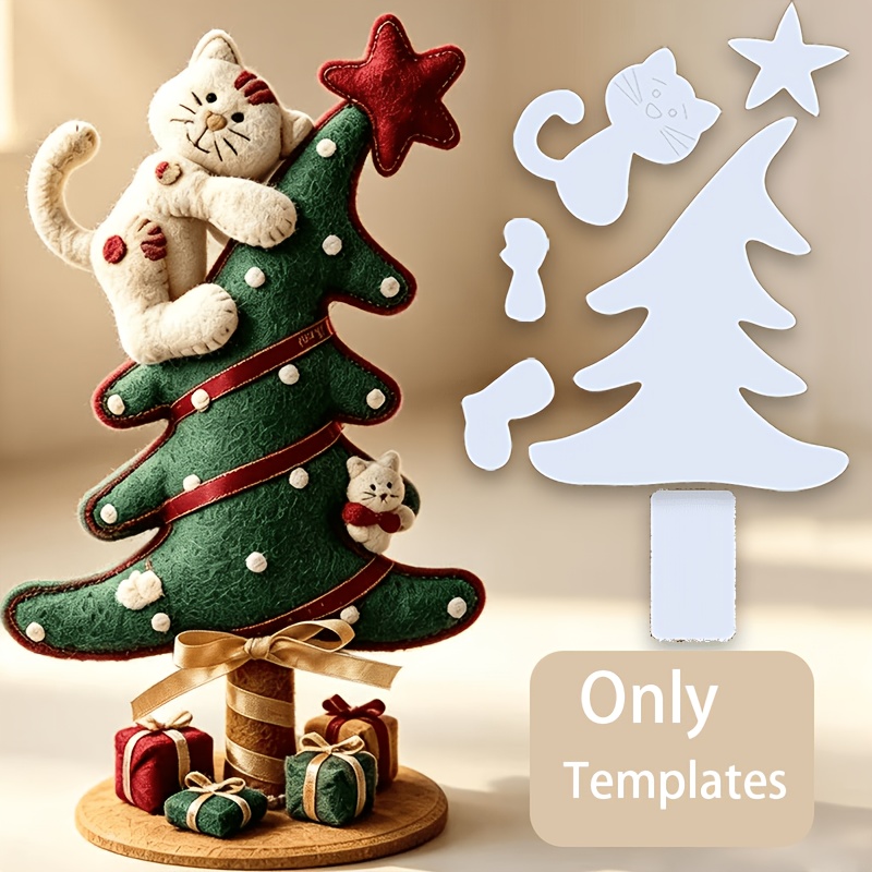 TEMU 1 Set/6pcs Reusable Pet Cat Climbing Christmas Tree Stencils & Sewing Templates - Suitable For Plush, , Scrapbooking, Wall Decor, Door Signs,