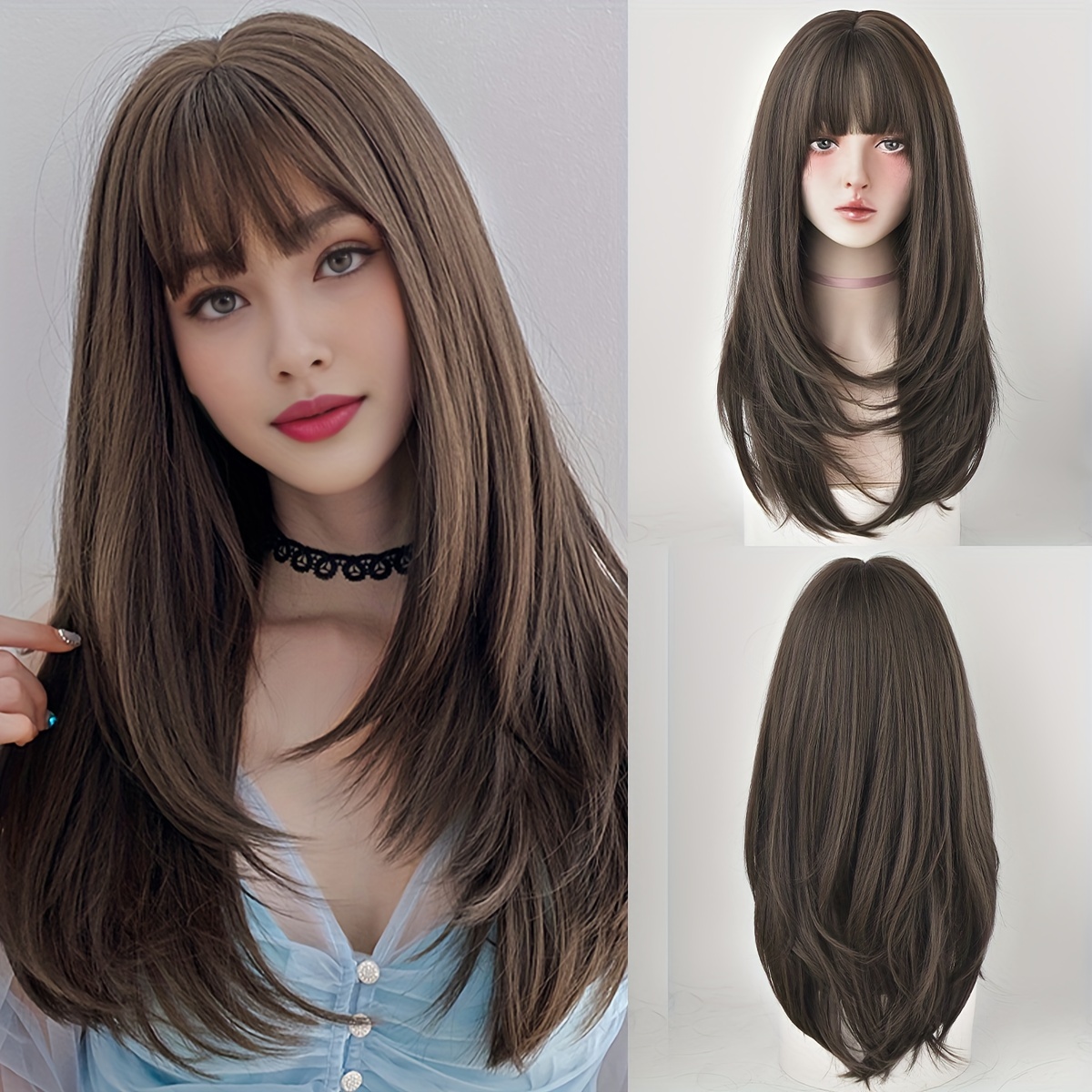 

Long Straight Wig With Bangs, Heat Resistant Synthetic Hair, Beginner Friendly For Daily And Party Use