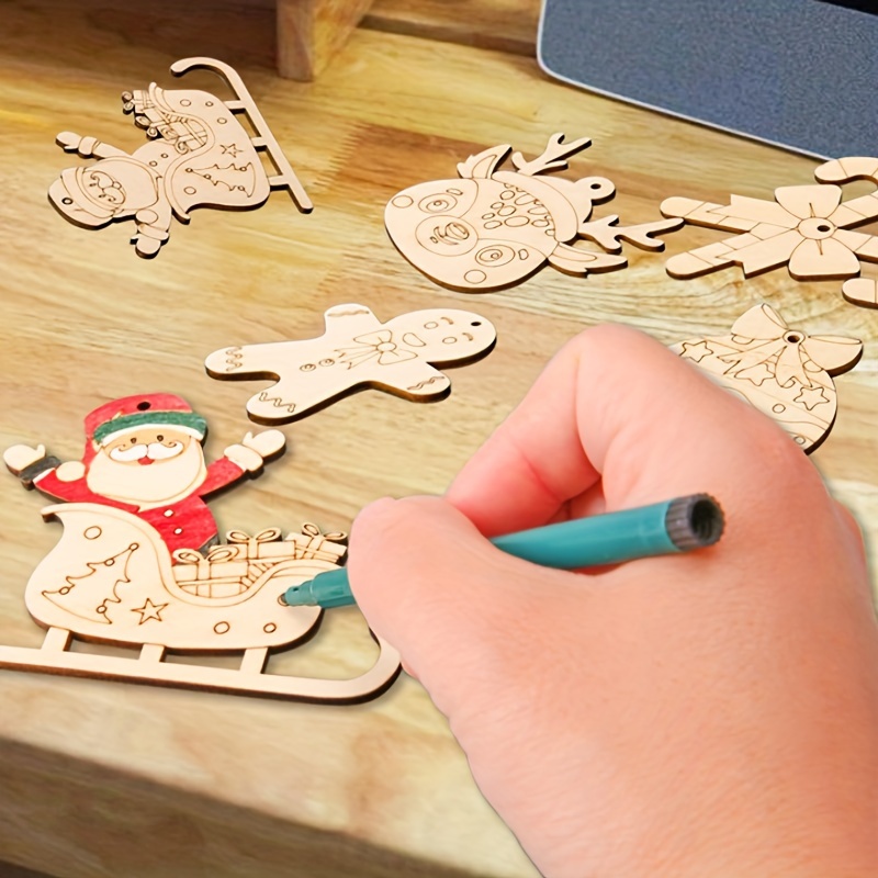 120er diy weihnachtsgeschenke ornamente hänge-dekorationen kit - 60er holzornamente unfertige holzscheiben, hängeornamente für diy kunsthandwerk mit 12 stilen, weihnachtsstrumpffüller valentinstag