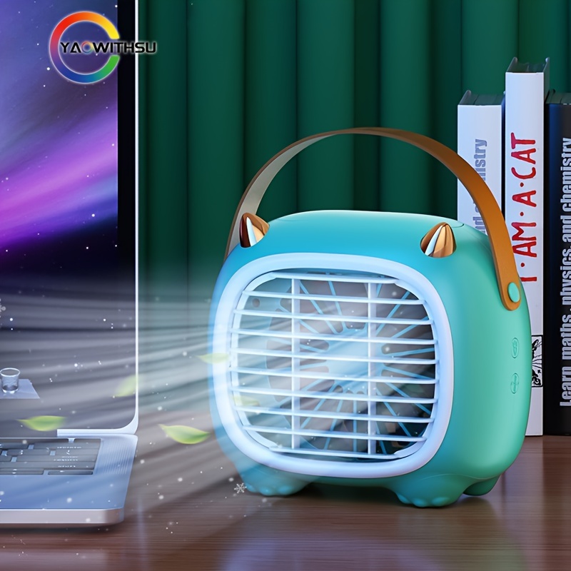 usb rechargeable mini air conditioning fan with handle electric fan desktop mister   air   cooling fan usb type c rechargeable mist humidifying fan family birthday gift for friends details 1