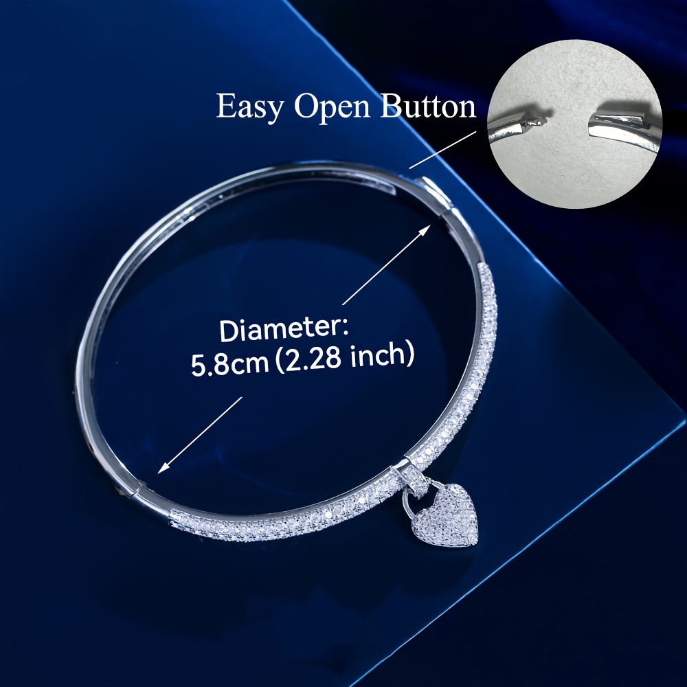 Heart Zirconia Bridal Bangle, Silver Plated, Wedding Jewelry