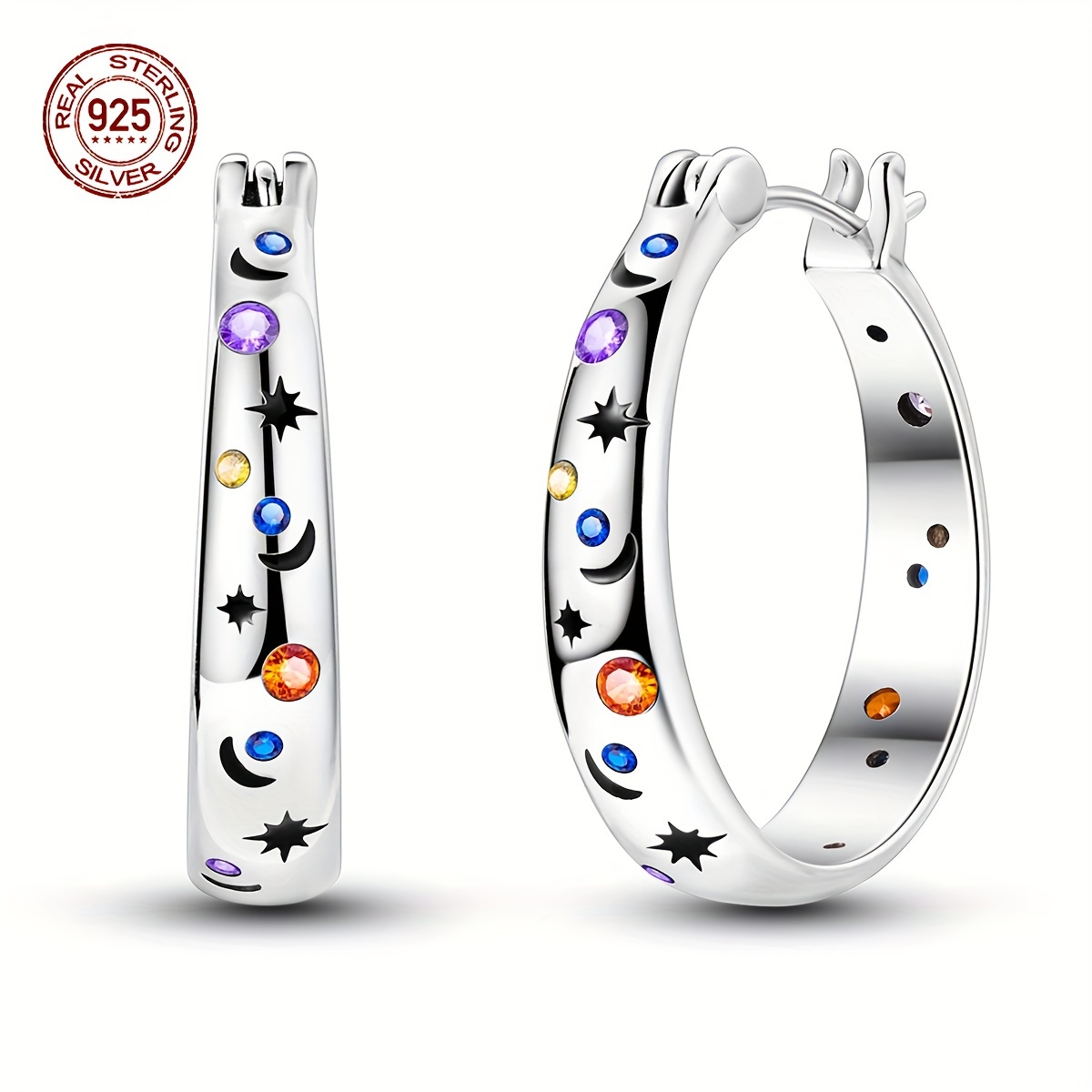 

Elegant Luxury 925 Sterling Silver Hoop Earrings With Sparkling Zirconia - Classic Starry Sky Design For Women And Girls, Hypoallergenic, Perfect For Daily Wear, Weddings, Valentine's Gift - 4.2g Pair