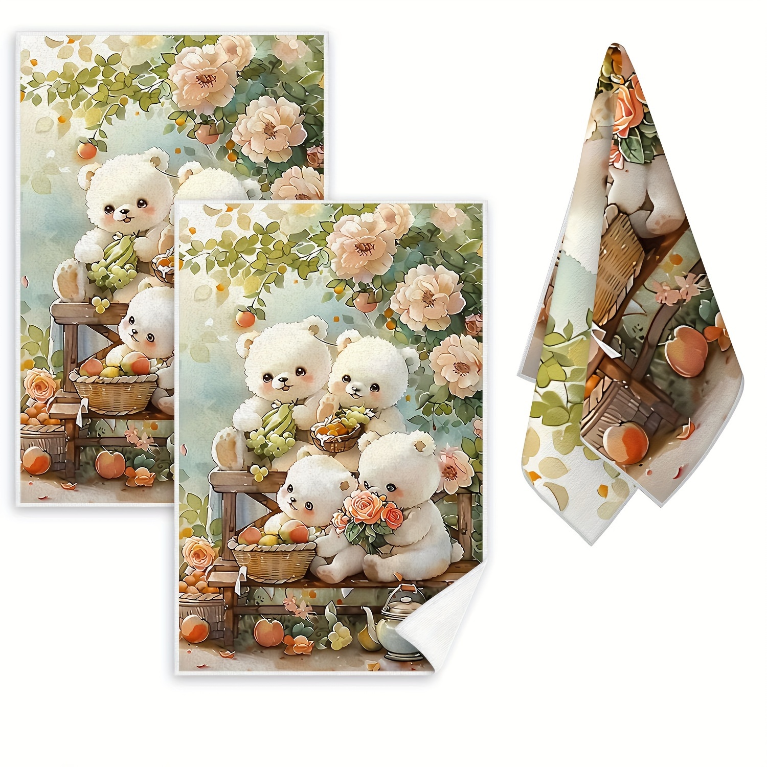 

2-piece Cute Little Bear Hand Towels - Ultra-soft Microfiber, Absorbent Kitchen & Bathroom Dish Cloths, Perfect For Cooking, Baking, Housewarming Gifts