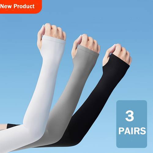 3 pairs unisex summer arm sleeves fabric lightweight and breathable elastic sunshade seamless design fit white grey black