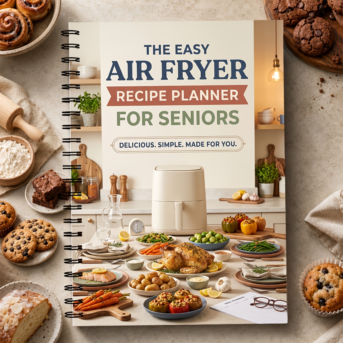 TEMU Carnet de recettes pour friteuse à air facile à utiliser (A5, reliure spirale), adapté aux personnes âgées et aux débutants, repas sain en 3
