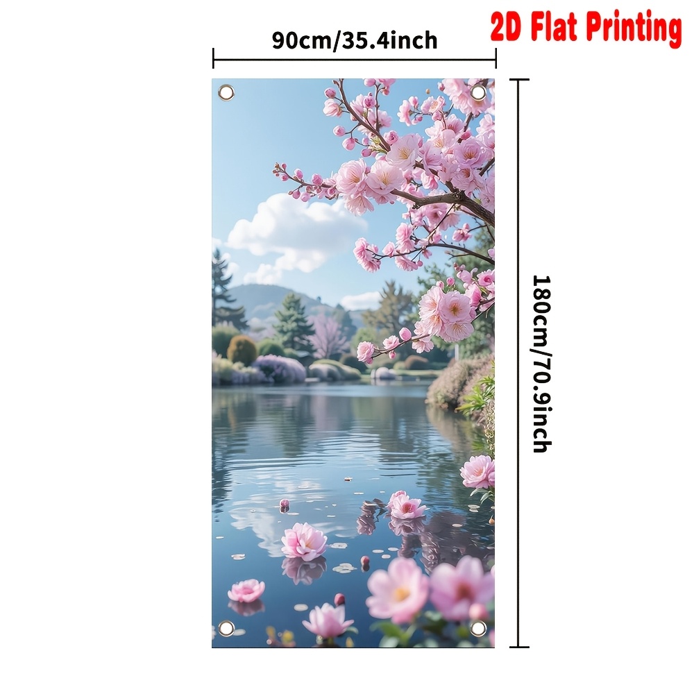 2d Flat - 2d Door Banner 2d Flat - 2d Door Banner 1pc 2d Flat Printing Door Banner Spring Cherry Pond Polyester Use…: retailer-supplied image