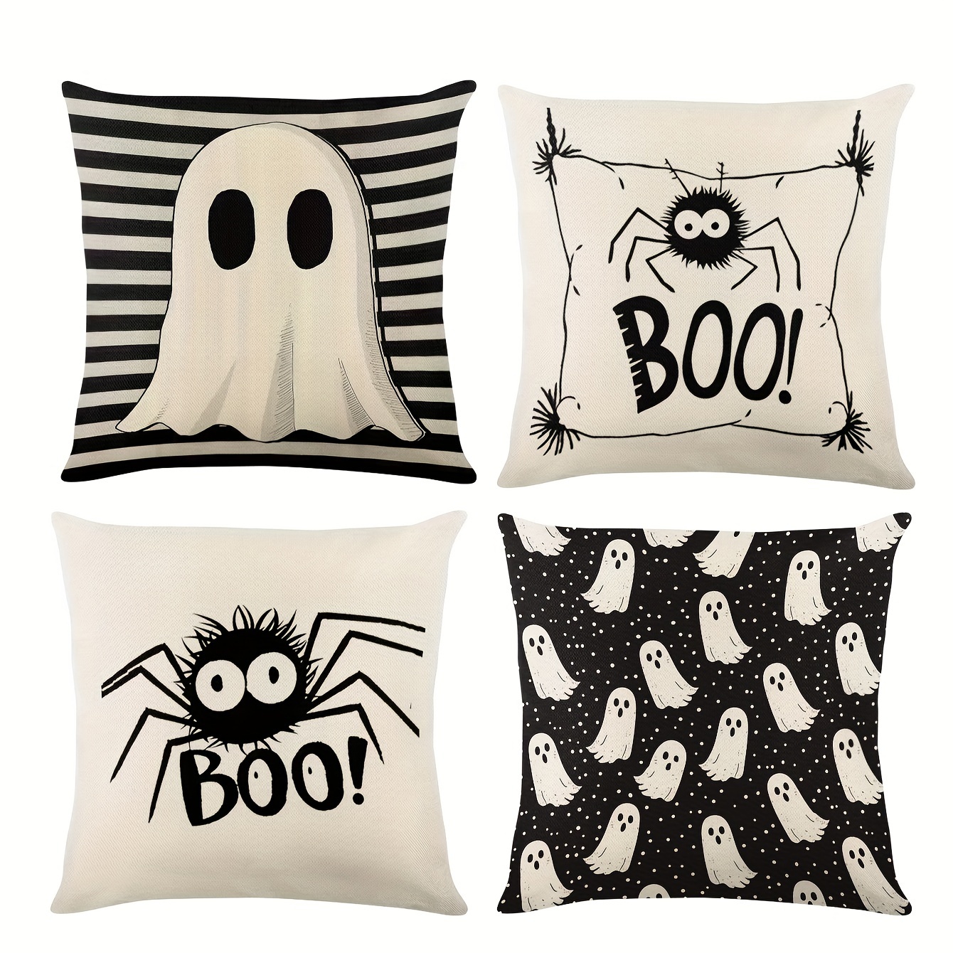 4pcs Vintage Halloween Throw Pillow Covers Set, 45cm Cases With Zipper Closure, Machine Washable, Knit Fabric & Patterns For Home Decor - No Pillow Insert