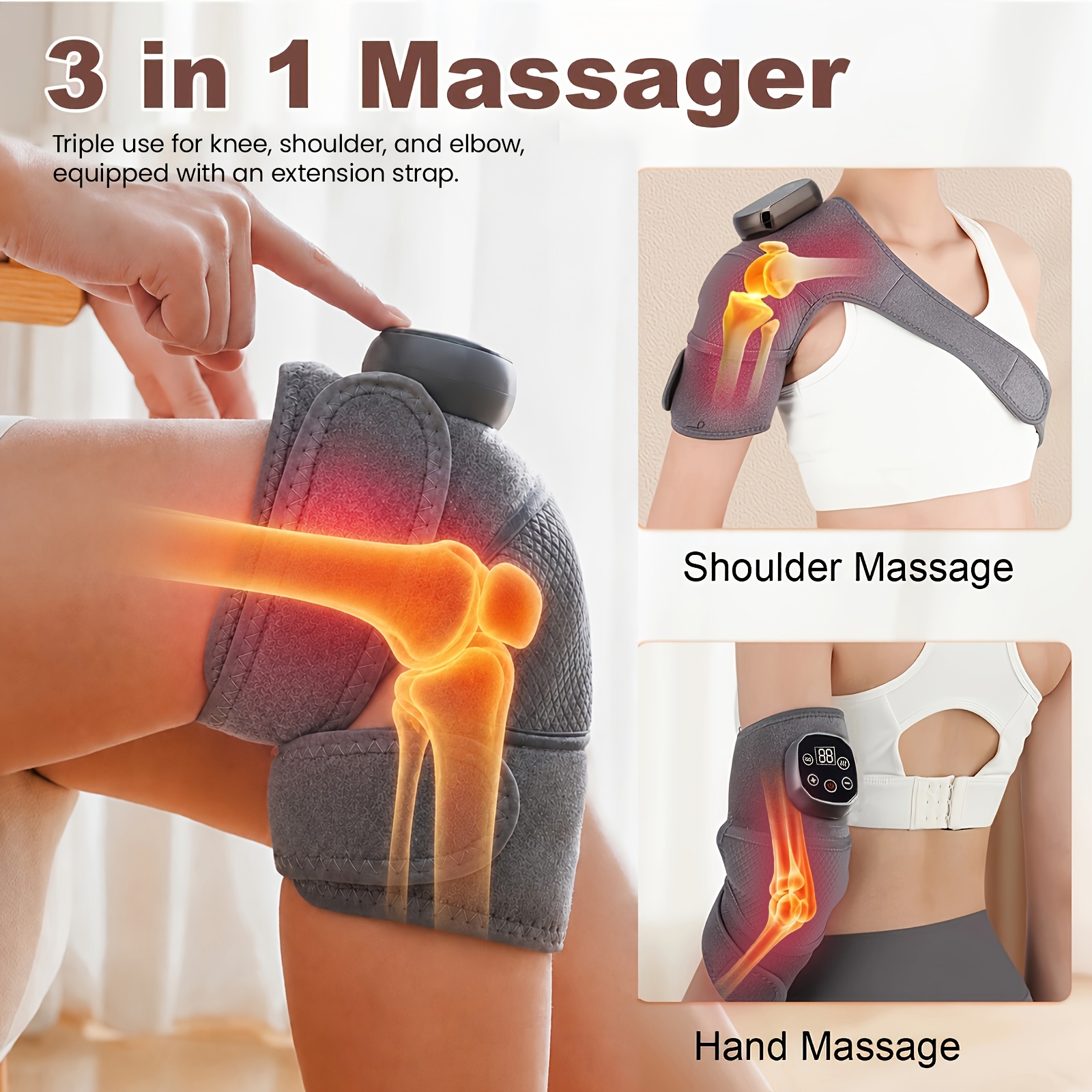 TEMU 1pc Heating Pad For Knee Brace, Heated Knee Brace Bag With Massager, Wireless Knee Massager With Heat And Vibration, Warm Massage Knee Pad, Gift