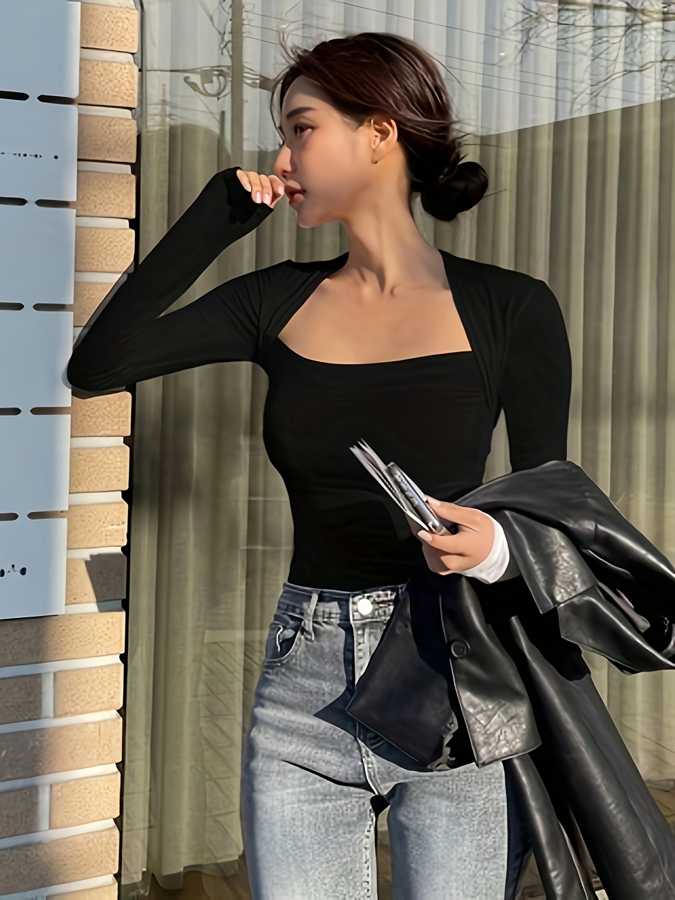 womens y2k neck long sleeve t shirt 250g Temu Australia