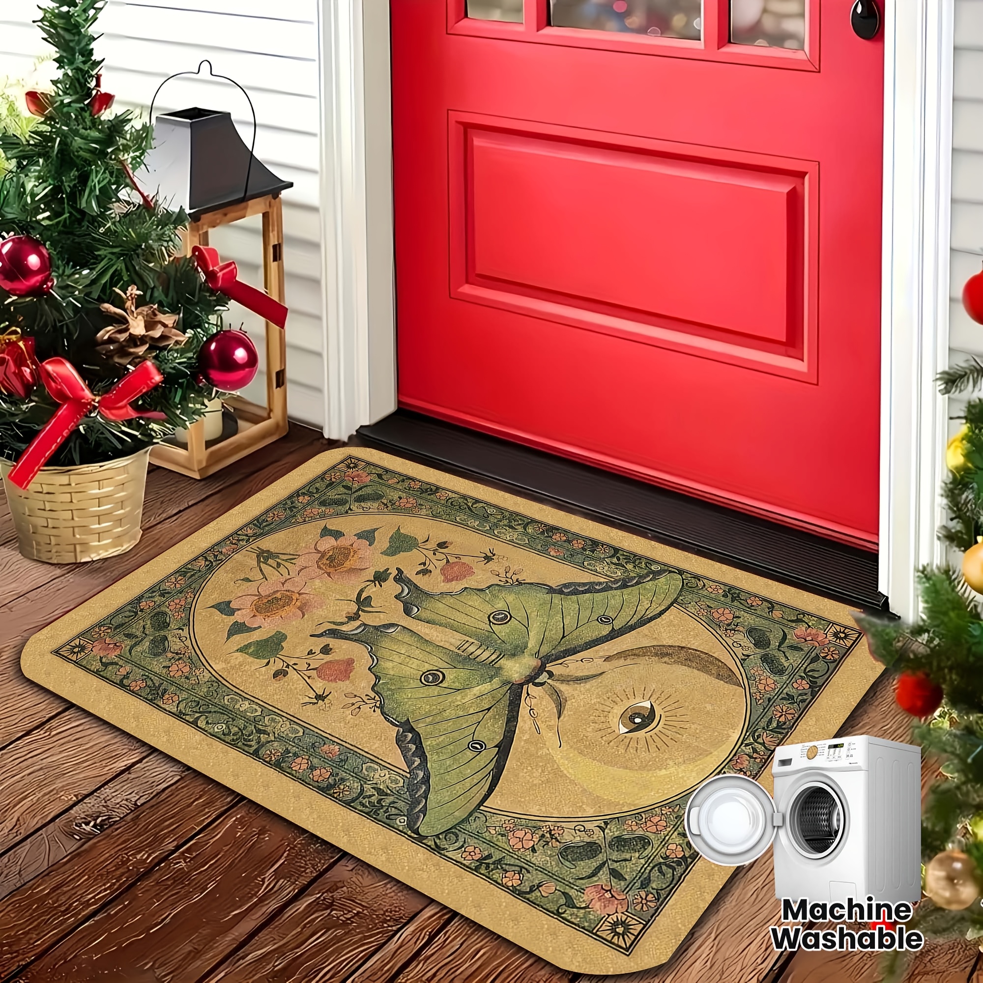 TEMU 1pc Mystical Totem Flannel Mat, Vintage Print Foot Mat, Niche Enthusiast Entrance , Retro Abstract Cute Aesthetic Cottage Core Statement Rug,