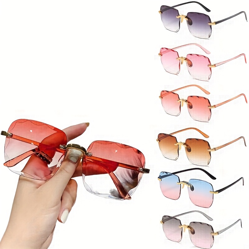 

6pcs/ Rimless Glasses For Women Men, Casual Fashion Sun Shades For Driving Beach Travel