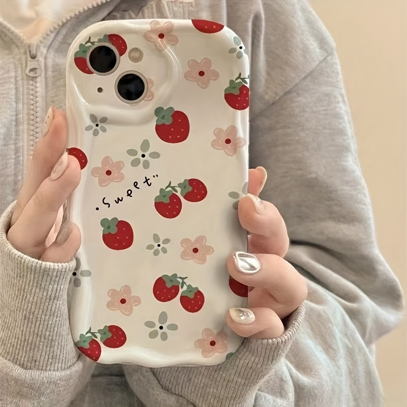 TEMU Flower Strawberry Phone Case, Compatible With Iphone 16 Pro Max/15/14/13/12/ Galaxy