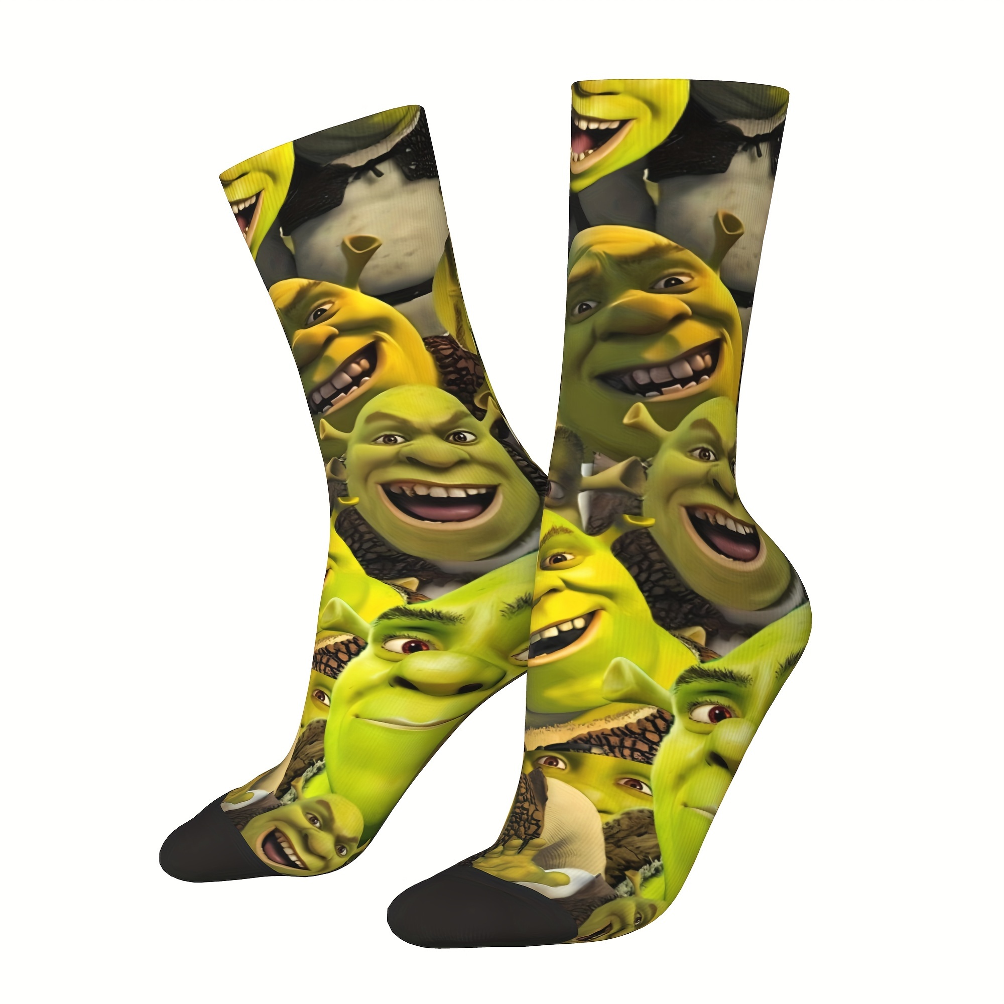 TEMU 1 Pair Of Men's Monster Face Novelty Socks - Vibrant Yellow With , Breathable & Comfortable Polyester , Fit For Casual Or Sports Wear, Funny Socks