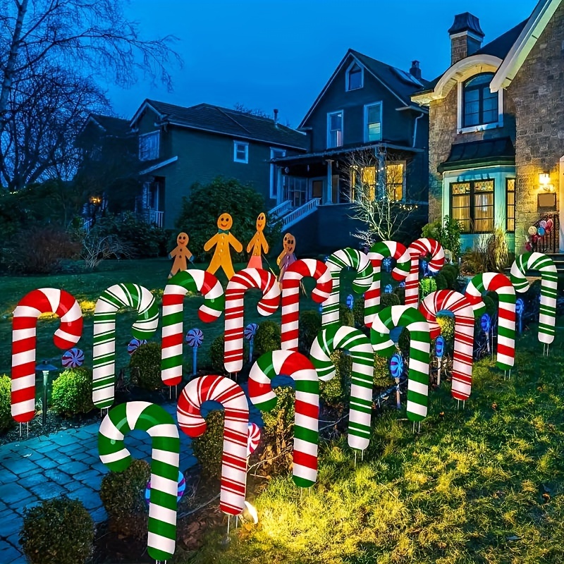 

8-pack Candy Cane , Rustic Plastic Cane Decor, Outdoor Lawn Decoration, Weather-resistant Christmas Display, Battery-free, For Holiday Party Decor