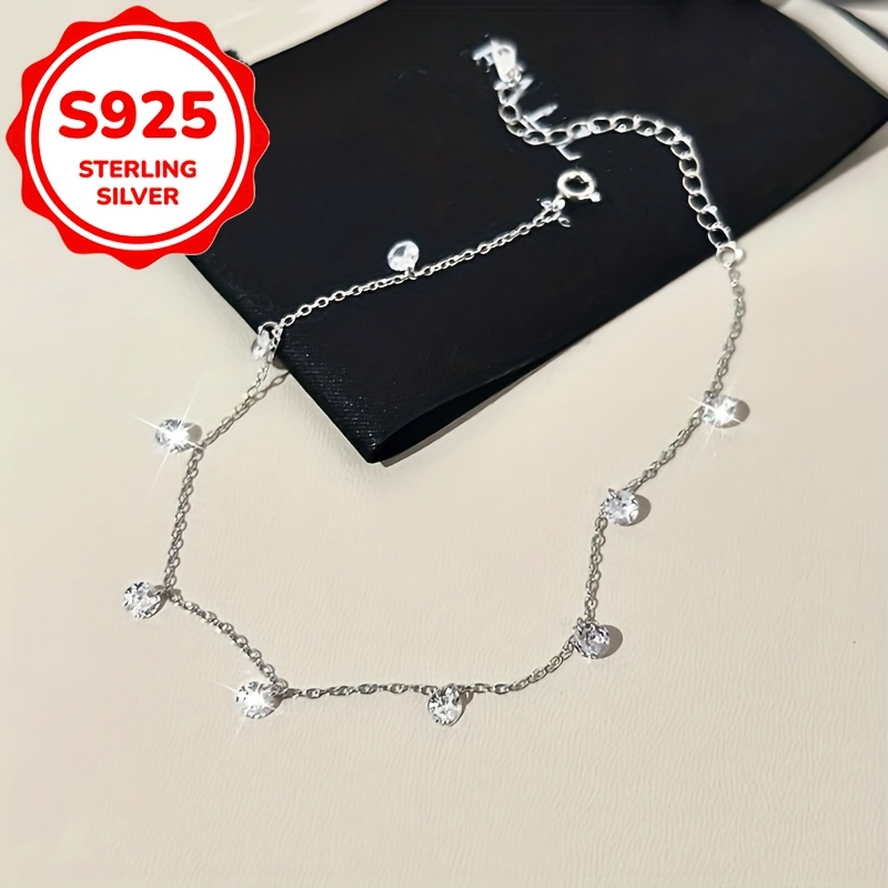 Women's S925 Sterling Silver Elegant Anklet with Pendant, Gift
