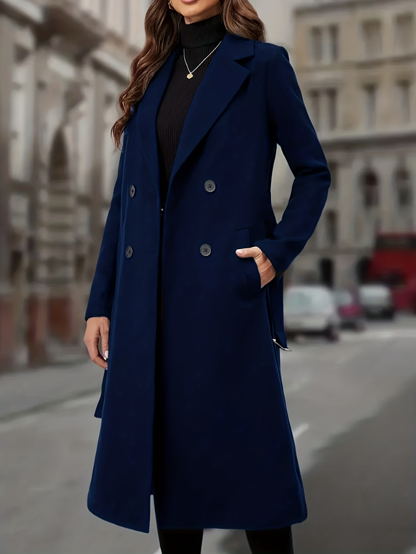 zj0902019 womens double breasted coat long length elegant - Temu