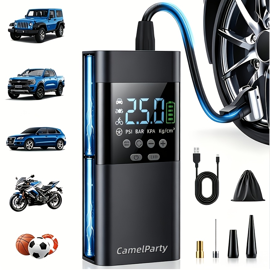TEMU Portable Tire Inflator With Digital Pressure Gauge, Car Tire Pump, Pressure 160 Psi, 24 Cylinders, Car Tire Pump, Automatic Inflation,