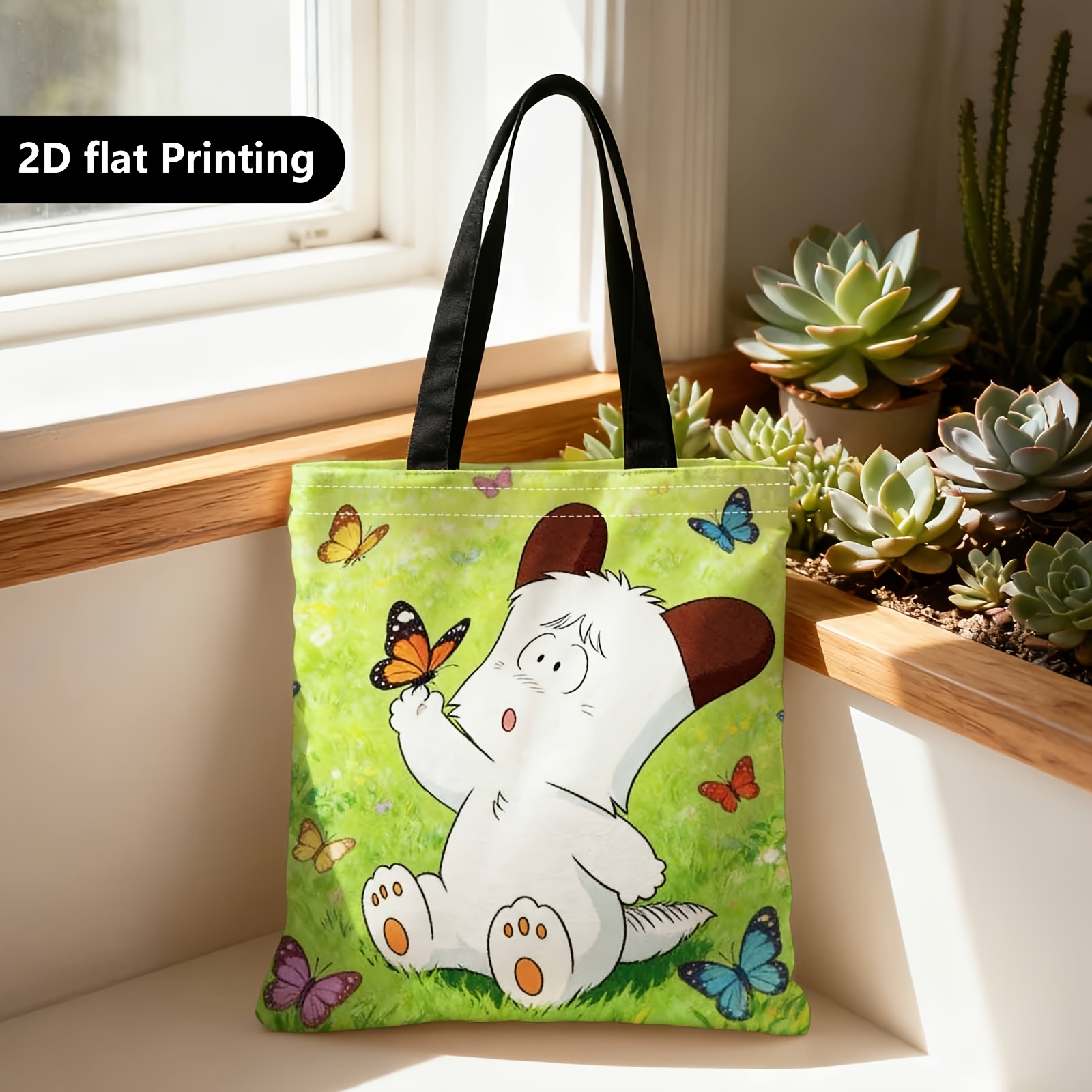 TEMU Borsa della 2D con personaggio | Portatile da spalla o a , senza , senza chiusura, color crema, adatta per viaggi, cosmetici, stoccaggio per le