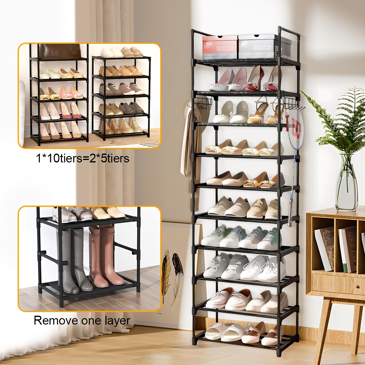 TEMU Large Capacity Shoe Storage Cabinet, 10 Tiers Shoe Rack For 20-25 Pairs, Tall Shoe Organizer, Sturdy Shoe Storage, Space Saving Wide Shoe Rack